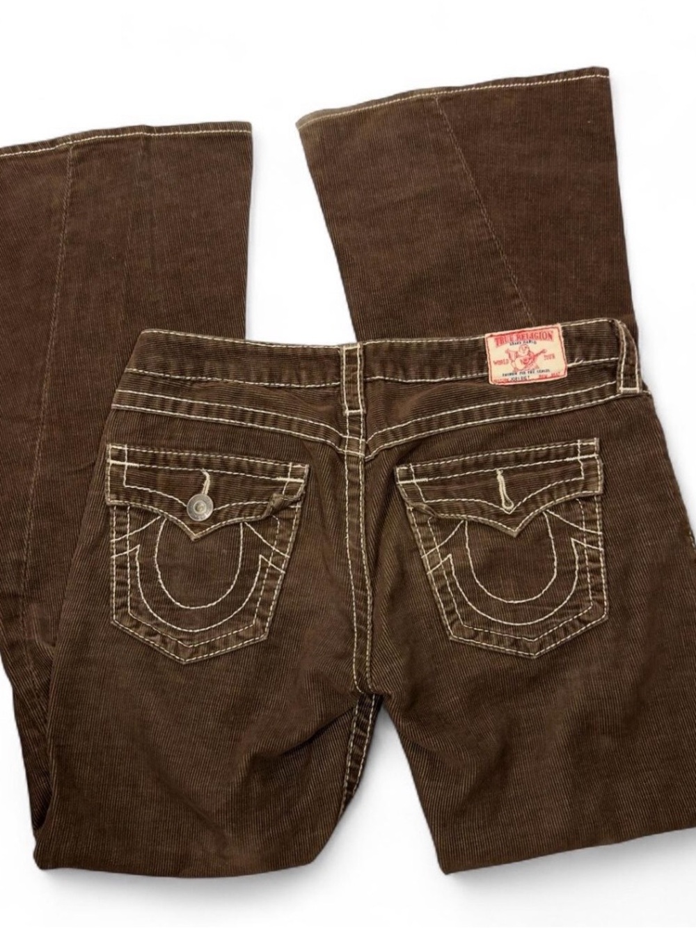 True Religion Brown Corduroy Low-Rise Flare Pants Size 31 Y2K